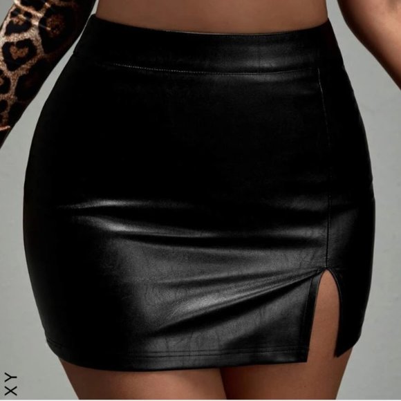 High Waist PU Bodycon Mini Skirt - Picture 1 of 2